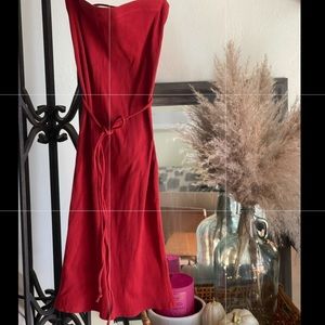 Strapless red mini dress